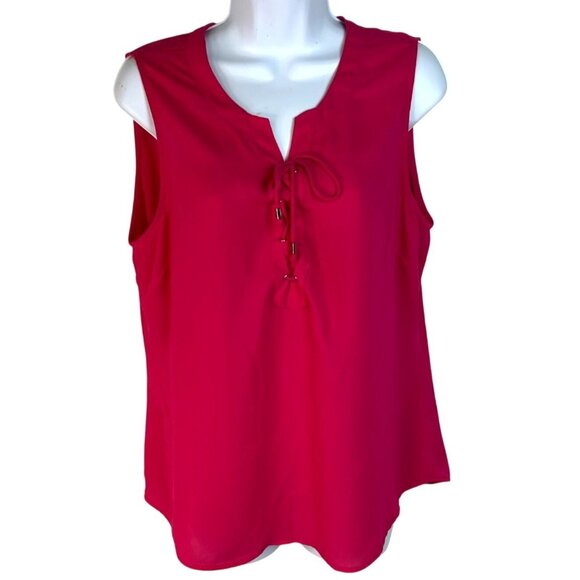 New York & Company Tops - New York & Company Solid Red Lace Up Sleeveless Blouse Women's Size Large